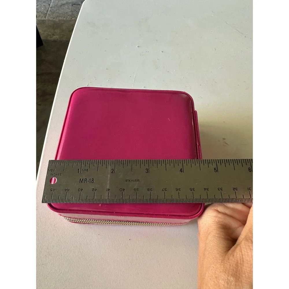 Pink Faux patent Leather Jewelry Box‎ Travel Organizer Mirror Zippered Case